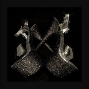 7 inch exotic black glitter heels